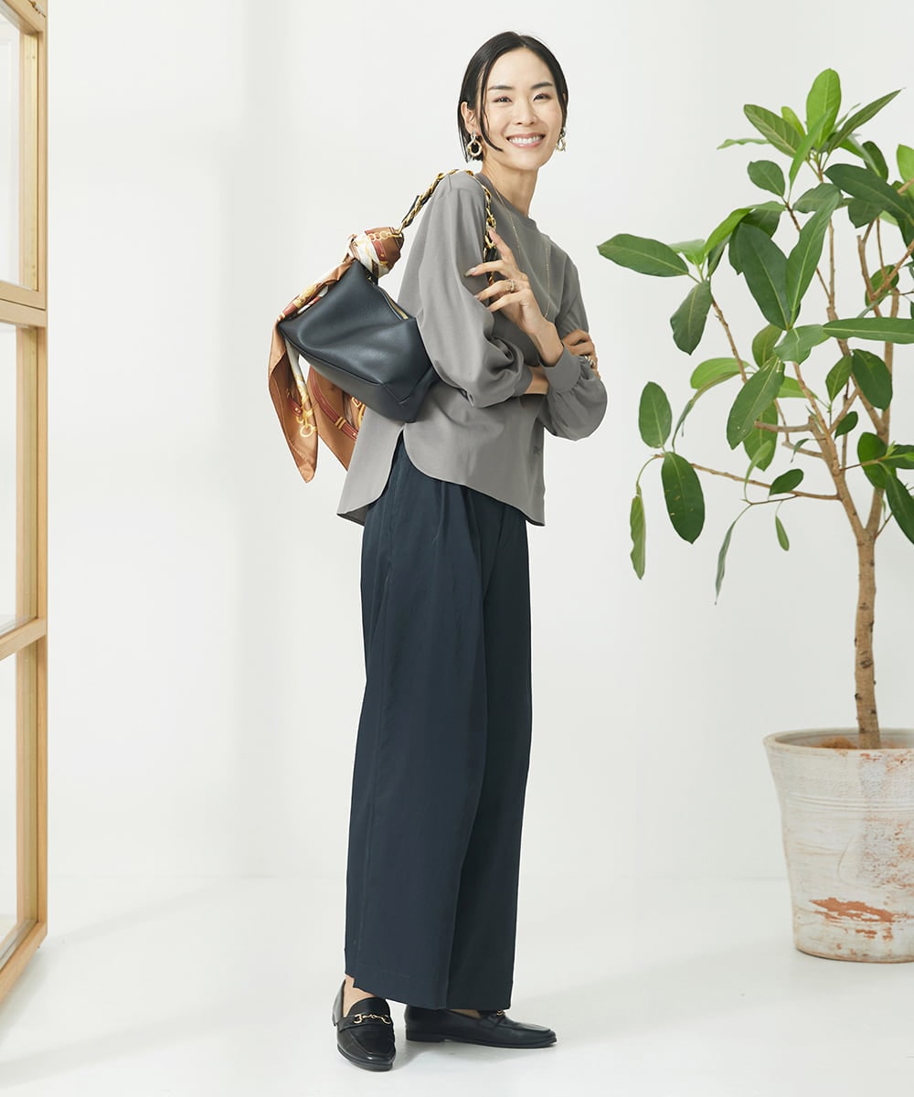 F6LAA01240 MICHEL KLEIN(小さいサイズ)(メゾン ドゥ サンク) [小さいサイズ]ソフトタッチチノワイドパンツ ライトグリーン