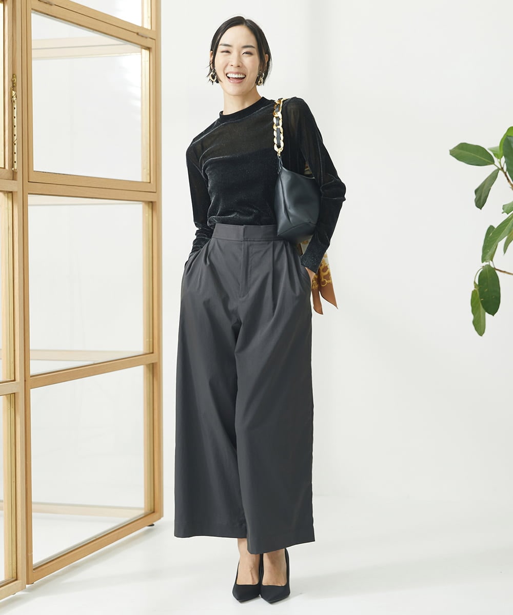 F6LAA01240 MICHEL KLEIN(小さいサイズ)(メゾン ドゥ サンク) [小さいサイズ]ソフトタッチチノワイドパンツ ライトグリーン