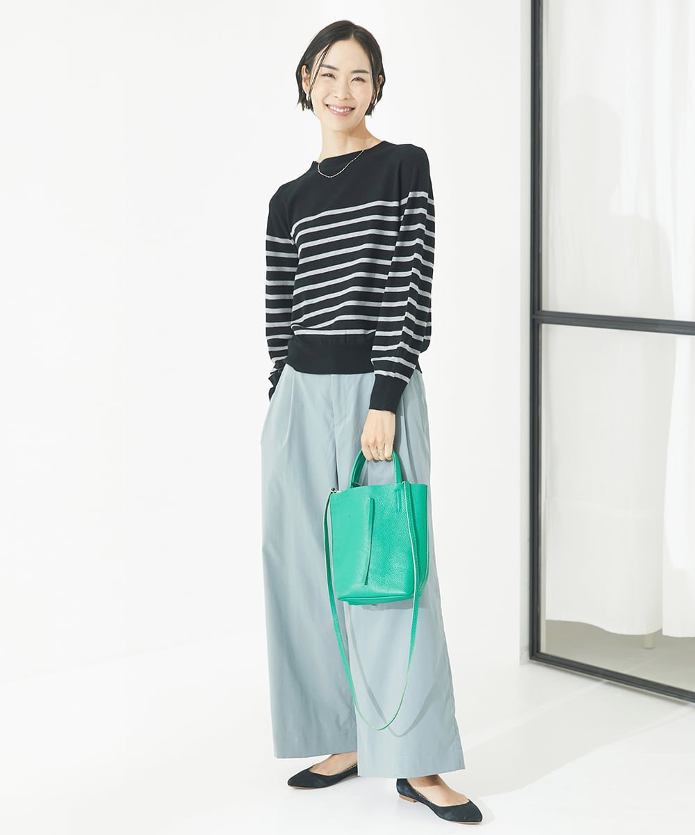F6LAA01240 MICHEL KLEIN(小さいサイズ)(メゾン ドゥ サンク) [小さいサイズ]ソフトタッチチノワイドパンツ ライトグリーン