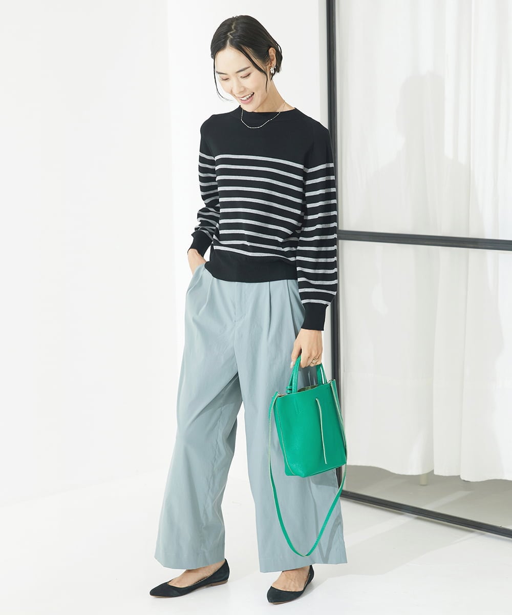 F6LAA01240 MICHEL KLEIN(小さいサイズ)(メゾン ドゥ サンク) [小さいサイズ]ソフトタッチチノワイドパンツ ライトグリーン