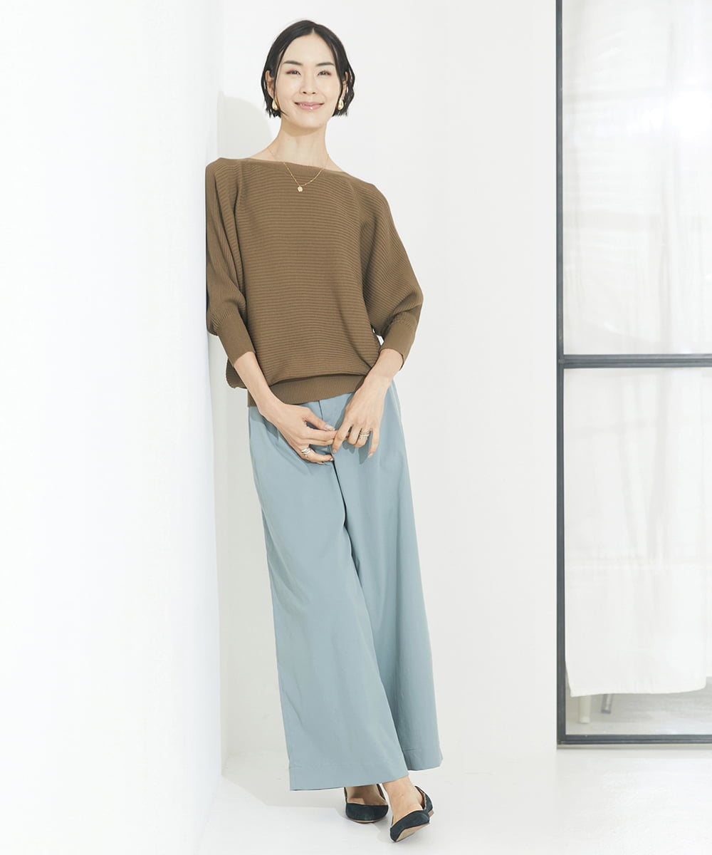 F6LAA01240 MICHEL KLEIN(小さいサイズ)(メゾン ドゥ サンク) [小さいサイズ]ソフトタッチチノワイドパンツ ライトグリーン