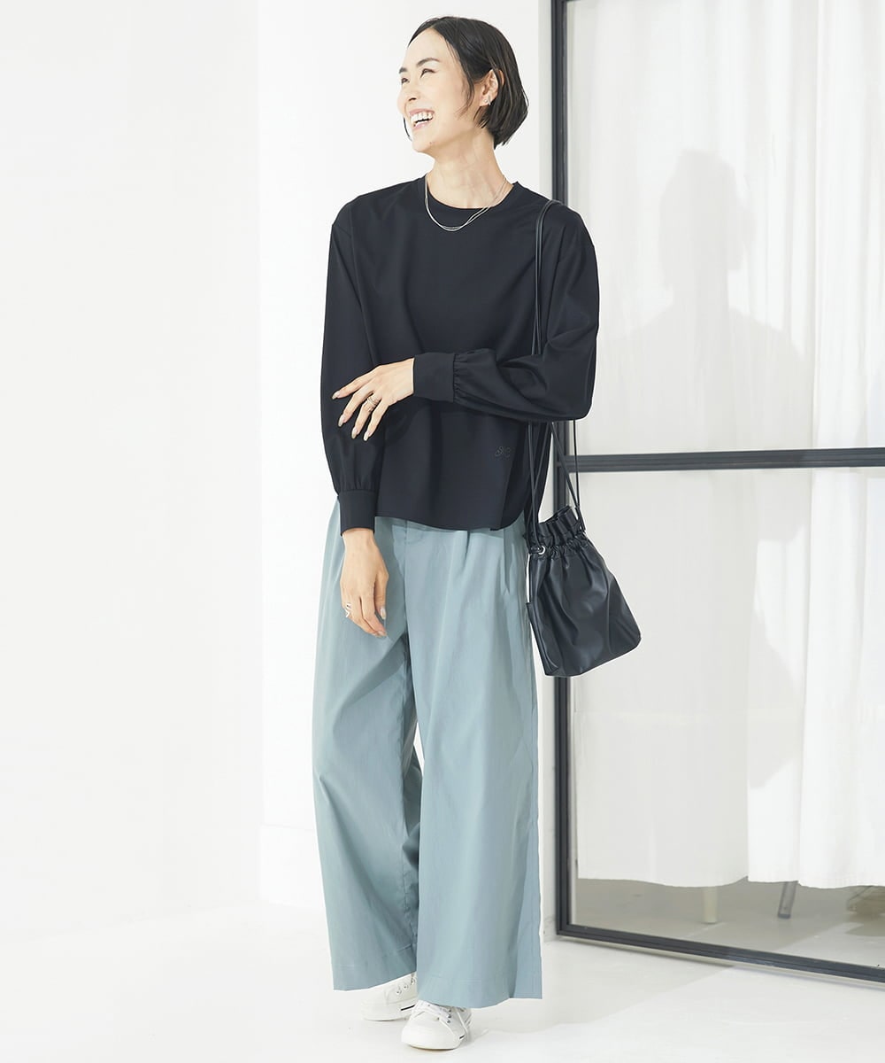 F6LAA01240 MICHEL KLEIN(小さいサイズ)(メゾン ドゥ サンク) [小さいサイズ]ソフトタッチチノワイドパンツ ライトグリーン