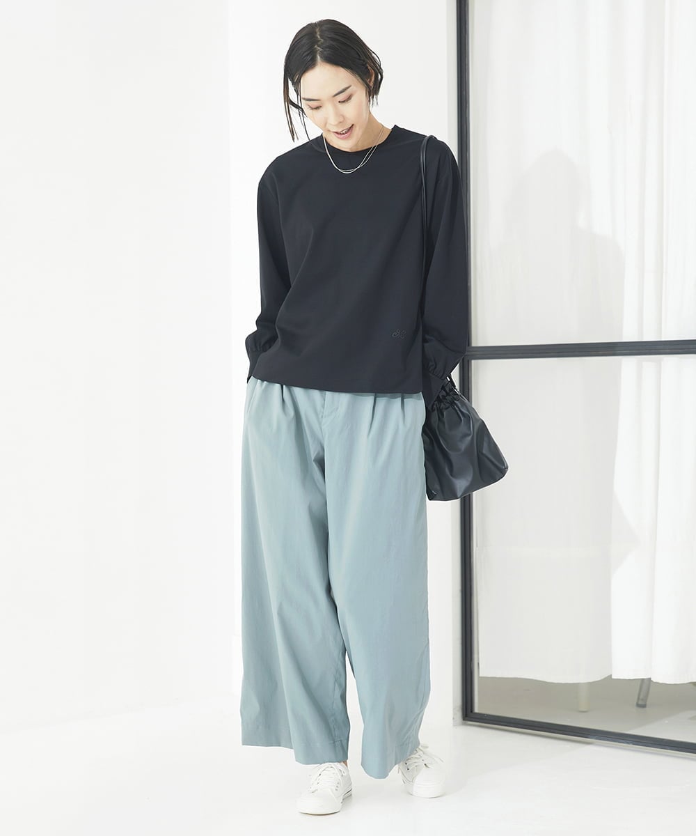 F6LAA01240 MICHEL KLEIN(小さいサイズ)(メゾン ドゥ サンク) [小さいサイズ]ソフトタッチチノワイドパンツ ライトグリーン