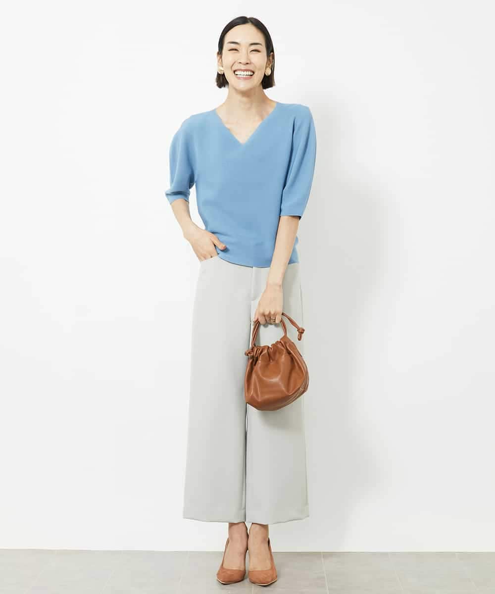 F6LAA10180 MICHEL KLEIN(小さいサイズ)(メゾン ドゥ サンク) [小さいサイズ]ストレッチワイドパンツ(定番人気) ブラウン(87)