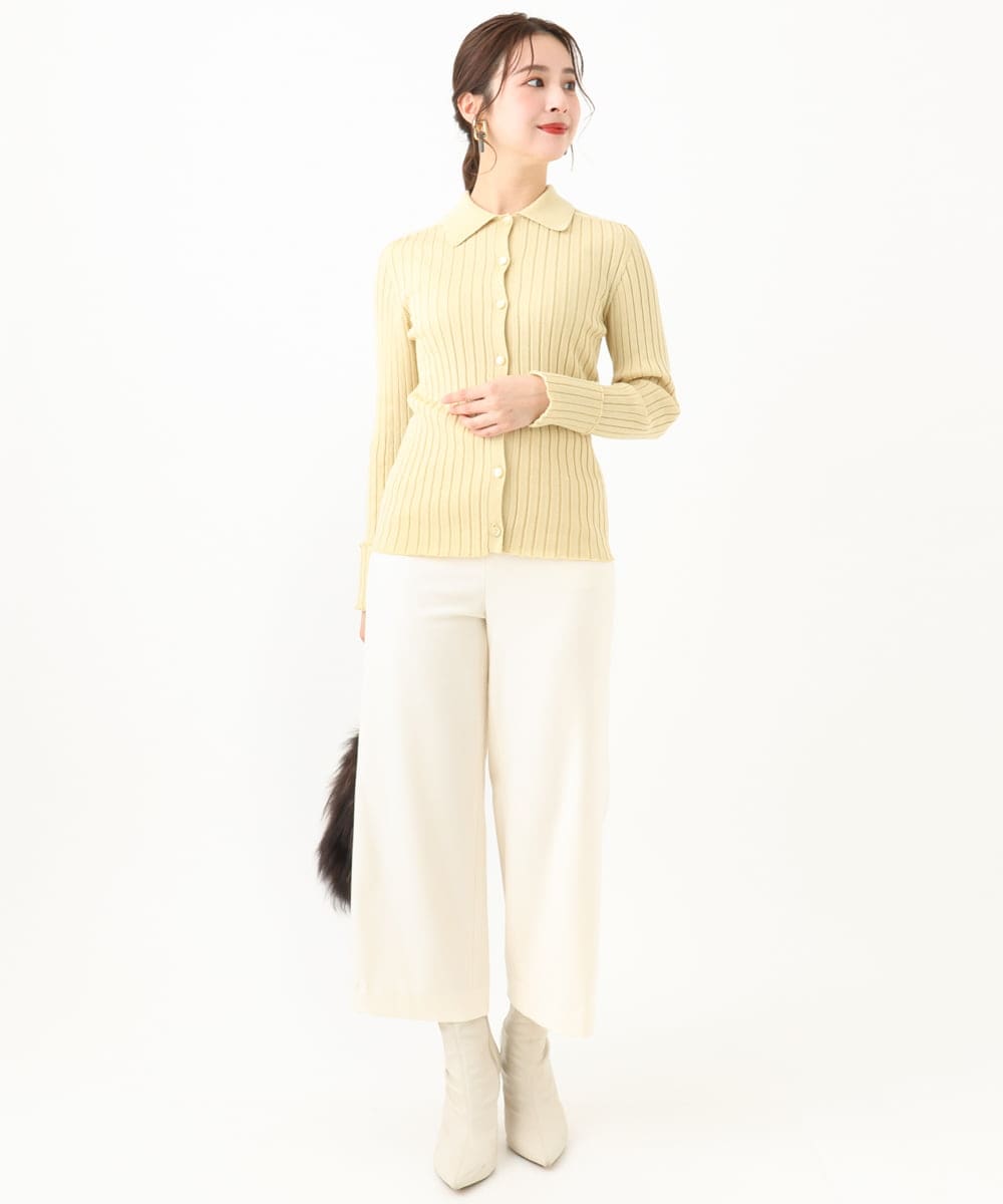 F6LAA30180 MICHEL KLEIN(小さいサイズ)(メゾン ドゥ サンク) [小さいサイズ]裏起毛ワイドクロップドパンツ(機能素材/定番人気/新色追加) ネイビー