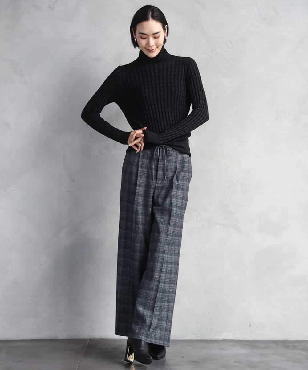 F6LAD13260 MICHEL KLEIN(小さいサイズ)(メゾン ドゥ サンク) [小さいサイズ]2WAYストレッチチェックワイドパンツ ライトグレー