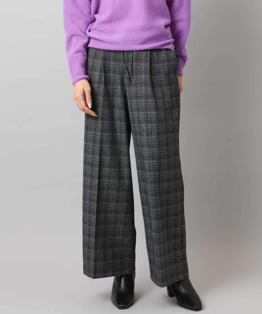 F6LAD13260 MICHEL KLEIN(小さいサイズ)(メゾン ドゥ サンク) [小さいサイズ]2WAYストレッチチェックワイドパンツ ライトグレー