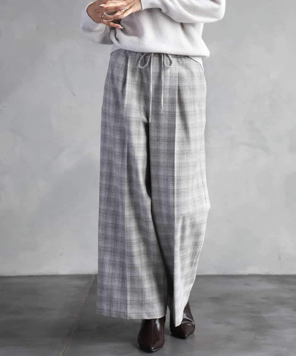 F6LAD13260 MICHEL KLEIN(小さいサイズ)(メゾン ドゥ サンク) [小さいサイズ]2WAYストレッチチェックワイドパンツ ライトグレー