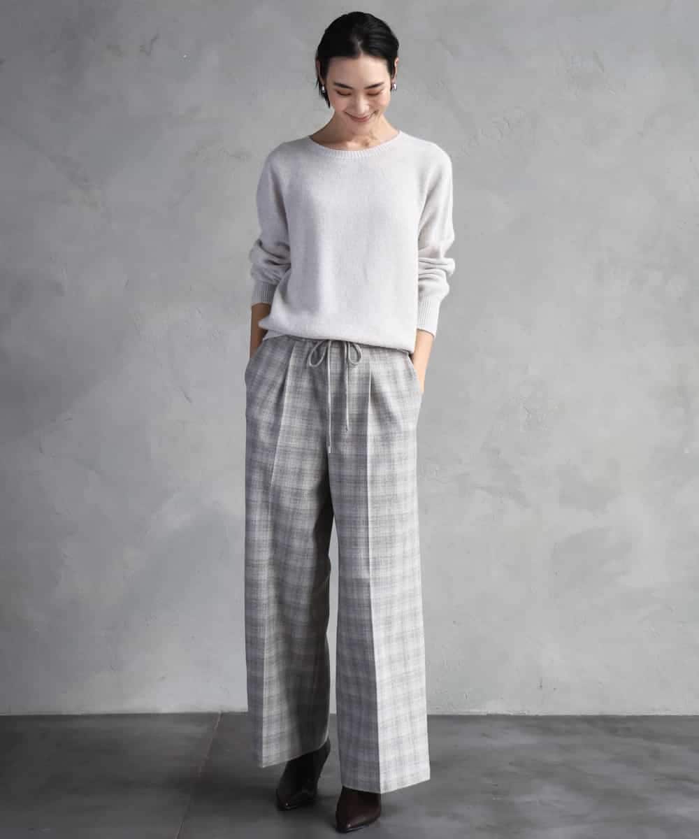 F6LAD13260 MICHEL KLEIN(小さいサイズ)(メゾン ドゥ サンク) [小さいサイズ]2WAYストレッチチェックワイドパンツ ライトグレー