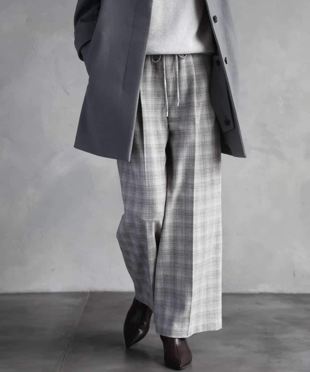F6LAD13260 MICHEL KLEIN(小さいサイズ)(メゾン ドゥ サンク) [小さいサイズ]2WAYストレッチチェックワイドパンツ ライトグレー