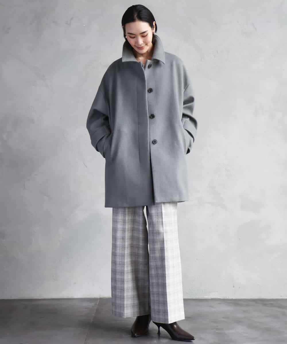 F6LAD13260 MICHEL KLEIN(小さいサイズ)(メゾン ドゥ サンク) [小さいサイズ]2WAYストレッチチェックワイドパンツ ライトグレー