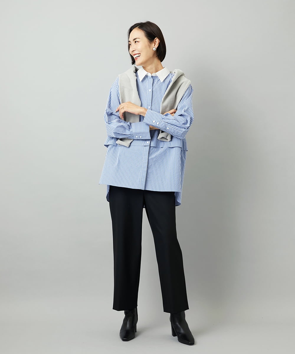 F6LAD28180 MICHEL KLEIN(小さいサイズ)(メゾン ドゥ サンク) [小さいサイズ][定番人気]ストレッチ裏起毛ワイドパンツ ライトグレー