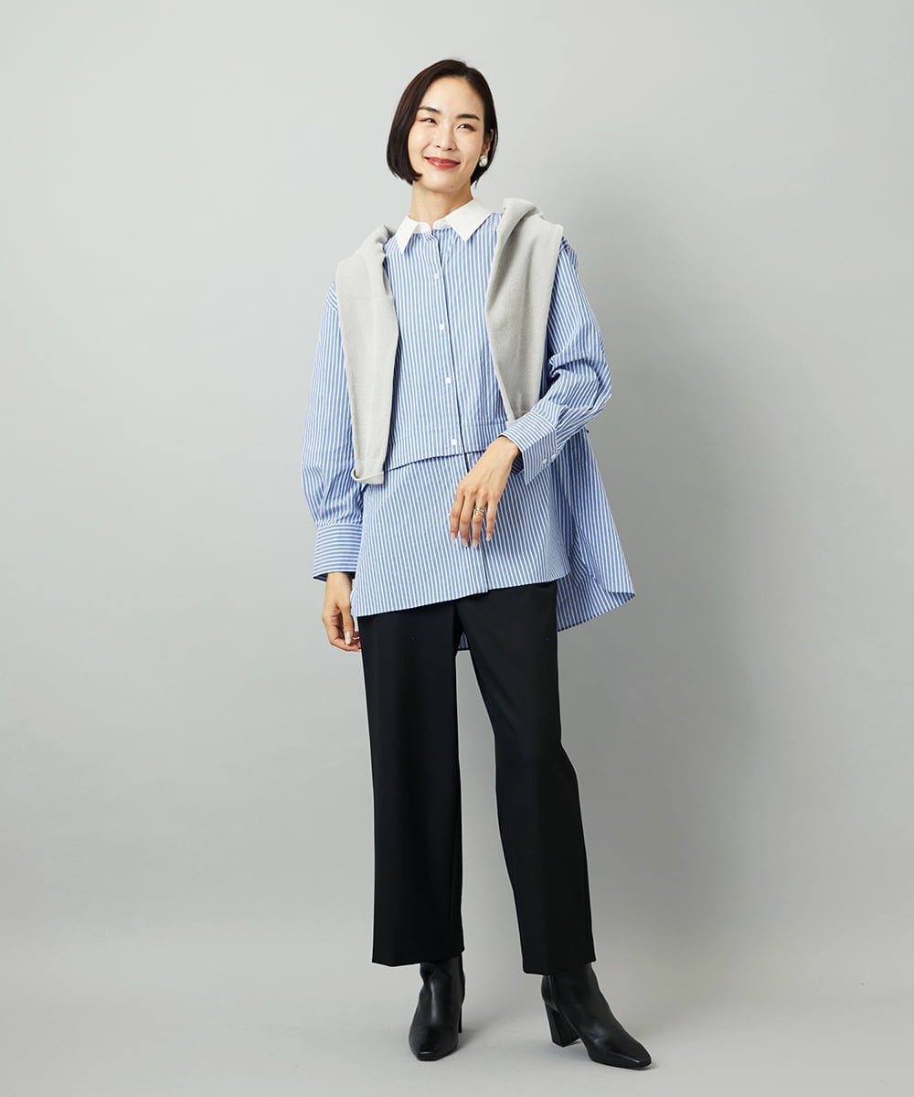 F6LAD28180 MICHEL KLEIN(小さいサイズ)(メゾン ドゥ サンク) [小さいサイズ][定番人気]ストレッチ裏起毛ワイドパンツ グレー