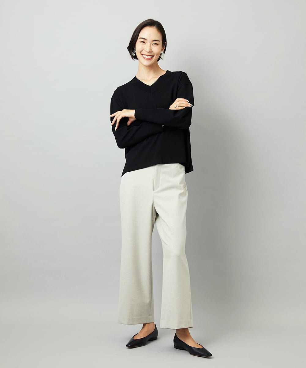 F6LAD28180 MICHEL KLEIN(小さいサイズ)(メゾン ドゥ サンク) [小さいサイズ][定番人気]ストレッチ裏起毛ワイドパンツ グレー