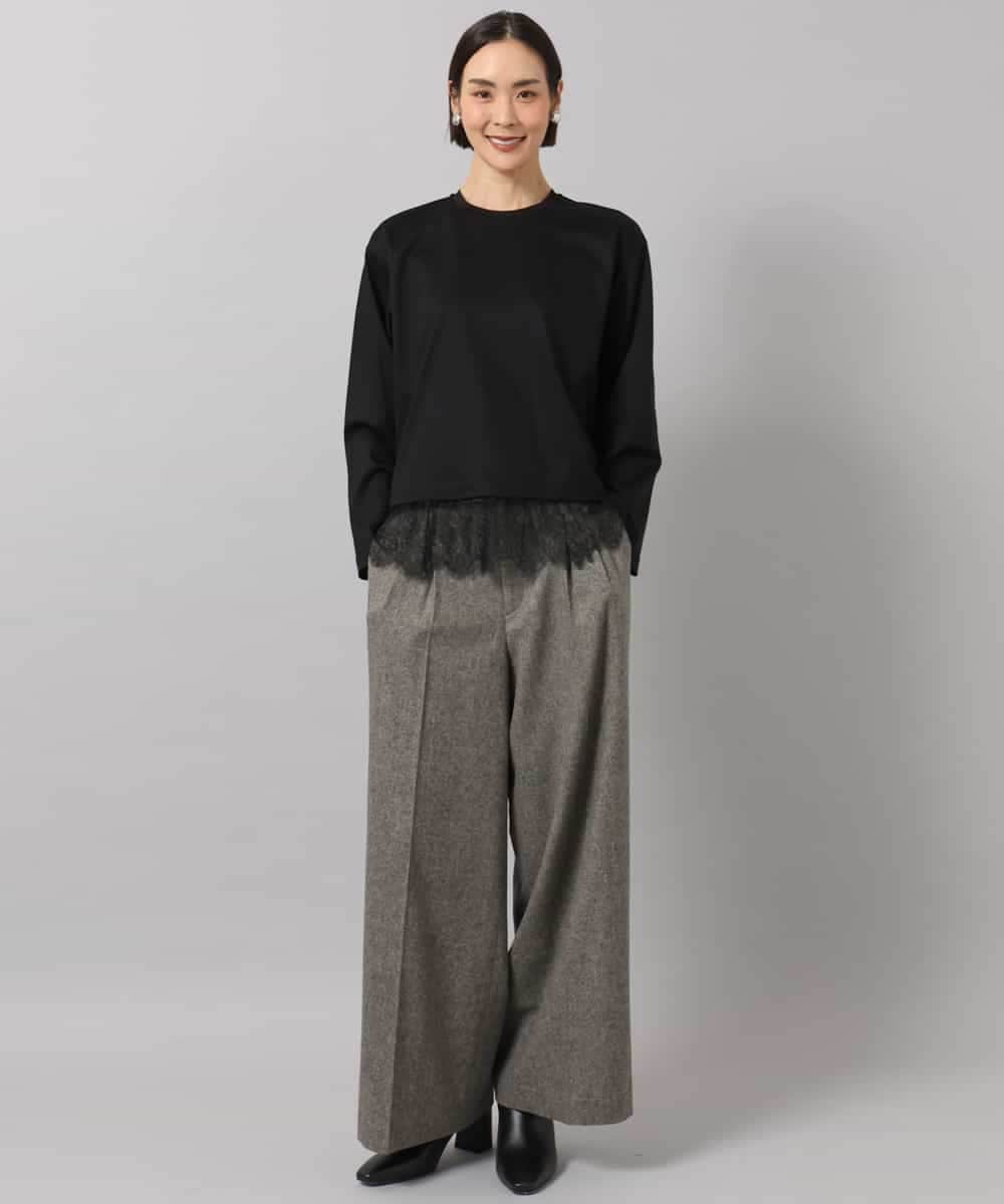F6LAG42280 MICHEL KLEIN(小さいサイズ)(メゾン ドゥ サンク) 【小さいサイズ】ウール混ツイードワイドパンツ ダークグレー