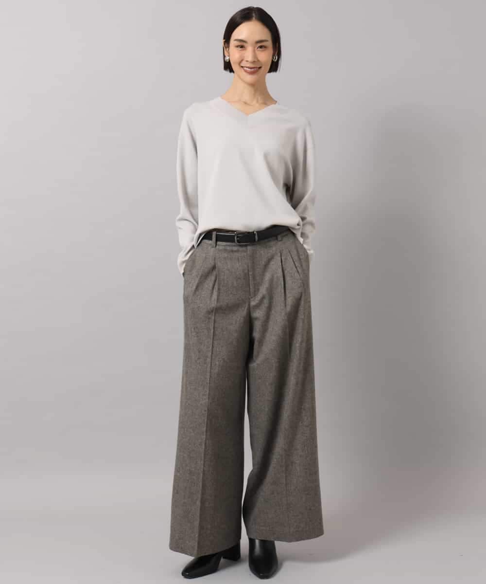 F6LAG42280 MICHEL KLEIN(小さいサイズ)(メゾン ドゥ サンク) 【小さいサイズ】ウール混ツイードワイドパンツ ダークグレー