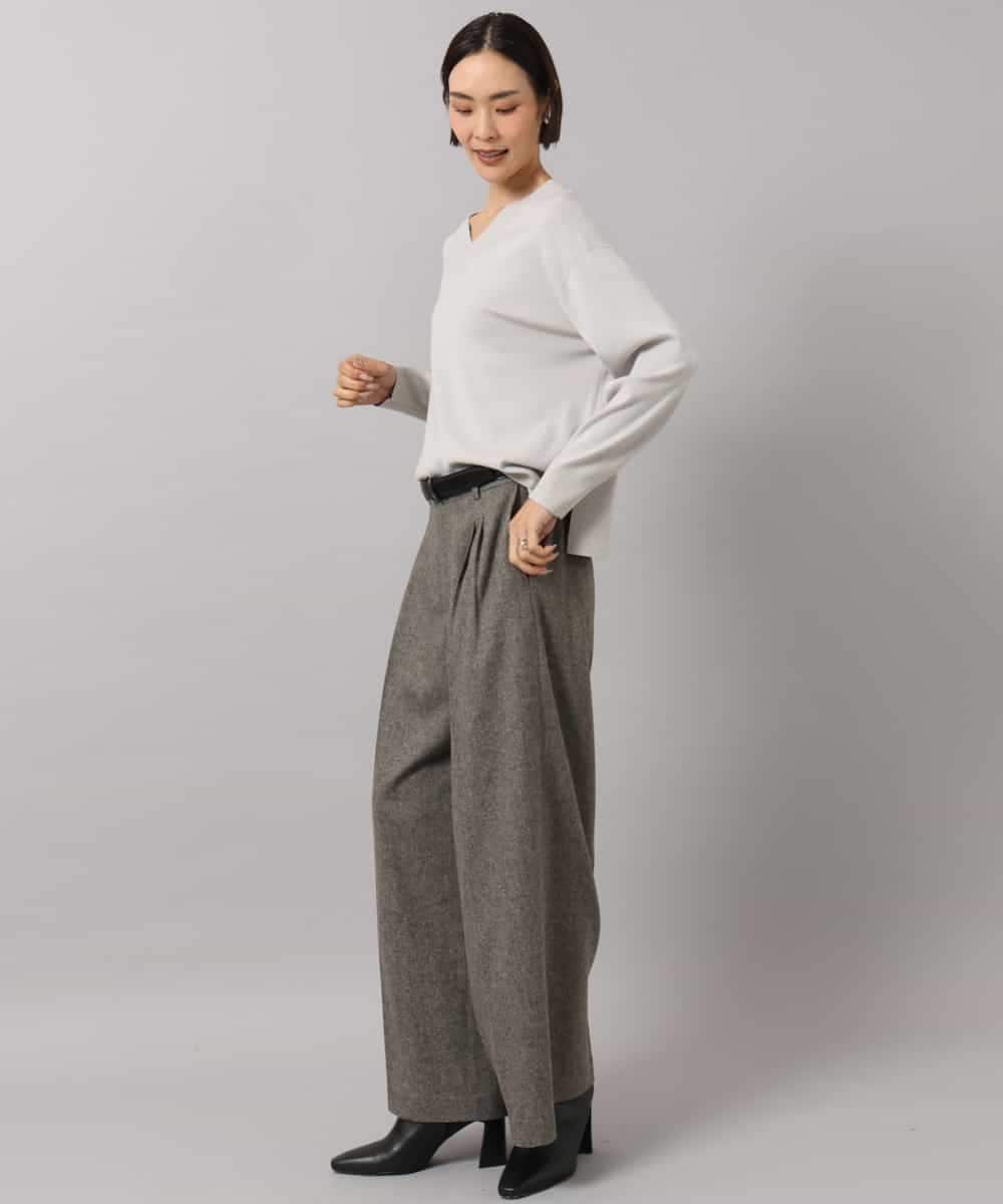 F6LAG42280 MICHEL KLEIN(小さいサイズ)(メゾン ドゥ サンク) 【小さいサイズ】ウール混ツイードワイドパンツ ダークグレー