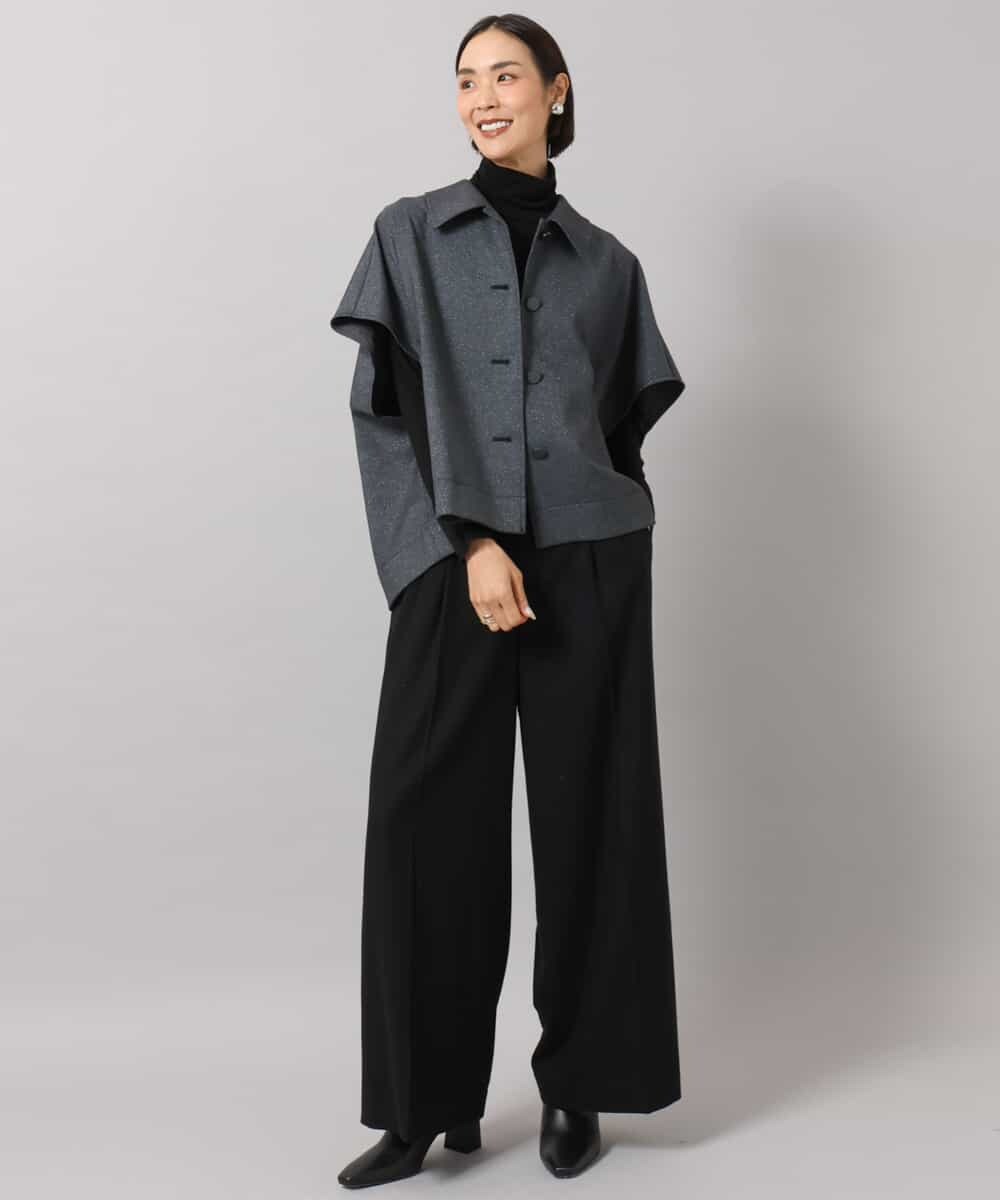 F6LAG42280 MICHEL KLEIN(小さいサイズ)(メゾン ドゥ サンク) 【小さいサイズ】ウール混ツイードワイドパンツ ダークグレー