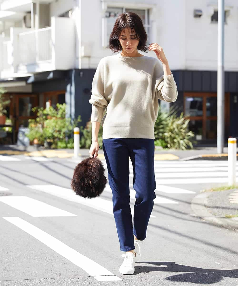 F6LAS43230 MICHEL KLEIN(小さいサイズ)(メゾン ドゥ サンク) [小さいサイズ]裏起毛ストレッチデニム（インディゴ） ネイビー(57)