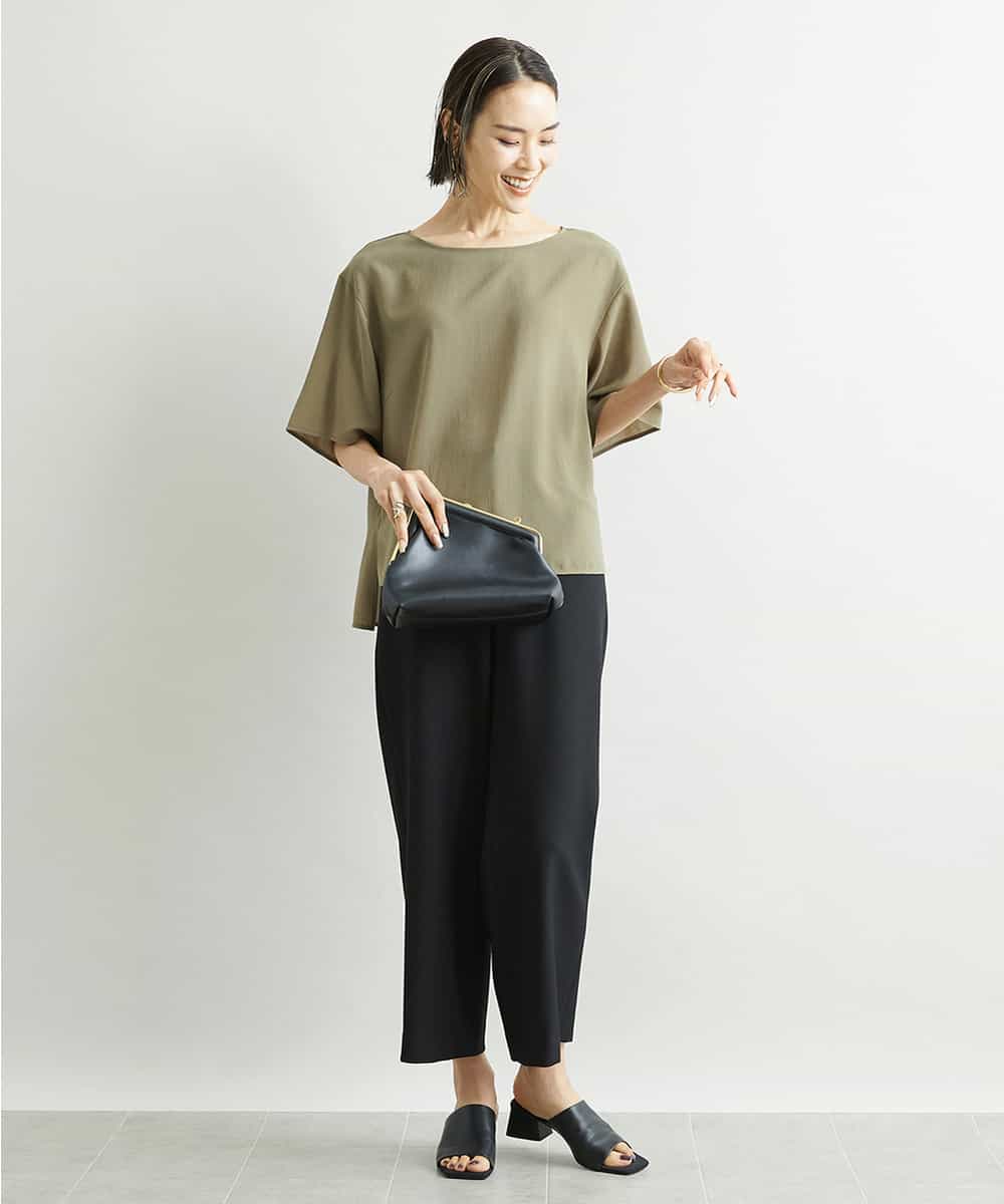 F6LAV10180 MICHEL KLEIN(小さいサイズ)(メゾン ドゥ サンク) [小さいサイズ]ストレッチワイドパンツ(定番シルエット/裏地なし/長め) ブラック(94)