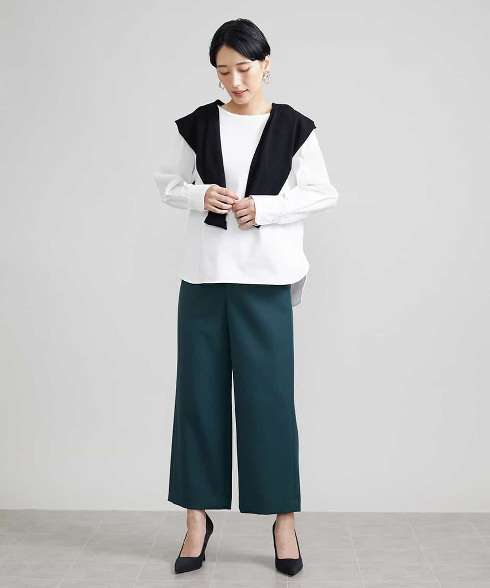 F6LAV10180 MICHEL KLEIN(小さいサイズ)(メゾン ドゥ サンク) [小さいサイズ]ストレッチワイドパンツ(定番シルエット/裏地なし/長め) ブラック(94)