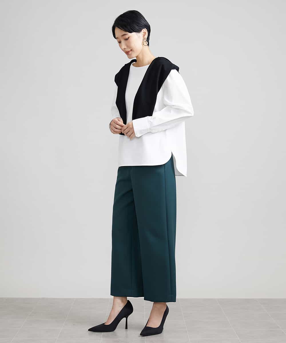 F6LAV10180 MICHEL KLEIN(小さいサイズ)(メゾン ドゥ サンク) [小さいサイズ]ストレッチワイドパンツ(定番シルエット/裏地なし/長め) ブラック(94)