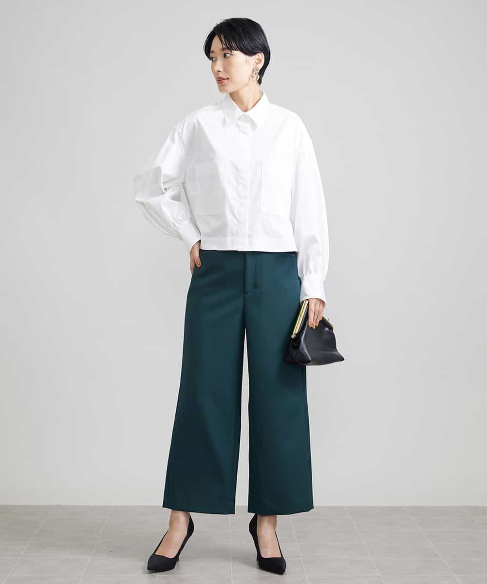 F6LAV10180 MICHEL KLEIN(小さいサイズ)(メゾン ドゥ サンク) [小さいサイズ]ストレッチワイドパンツ(定番シルエット/裏地なし/長め) ブラック(94)