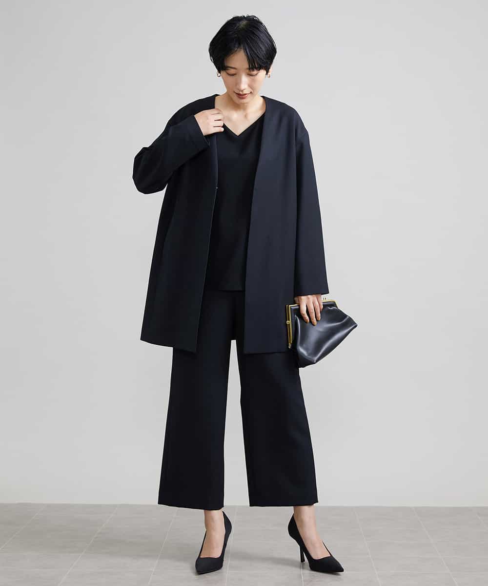 F6LAV10180 MICHEL KLEIN(小さいサイズ)(メゾン ドゥ サンク) [小さいサイズ]ストレッチワイドパンツ(定番シルエット/裏地なし/長め) ブラック(94)