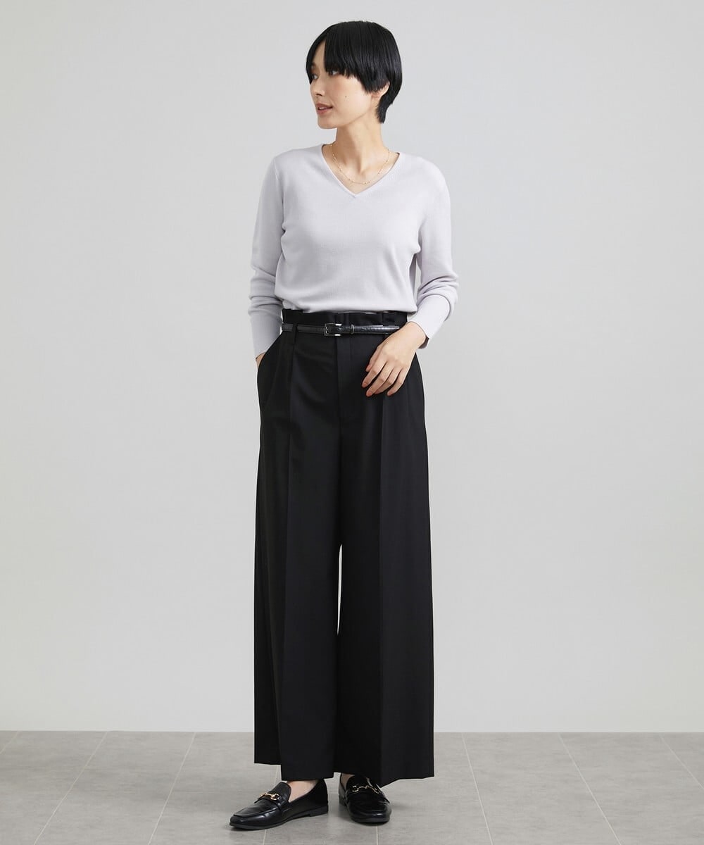 F6LAV39230 MICHEL KLEIN(小さいサイズ)(メゾン ドゥ サンク) [小さいサイズ]2WAYストレッチハイウエストバレルパンツ グレーストライプ(92)