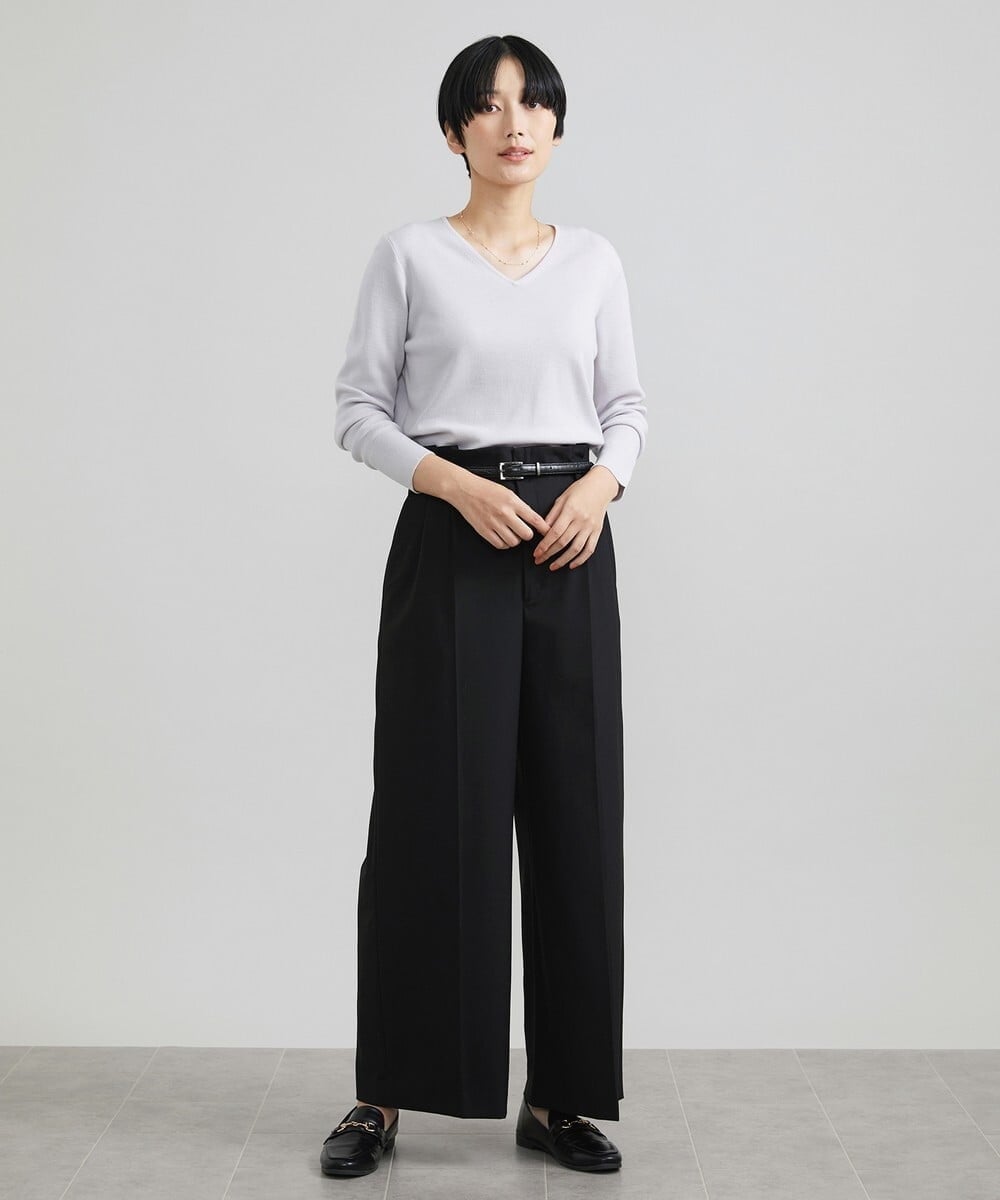 F6LAV39230 MICHEL KLEIN(小さいサイズ)(メゾン ドゥ サンク) [小さいサイズ]2WAYストレッチハイウエストバレルパンツ グレーストライプ(92)