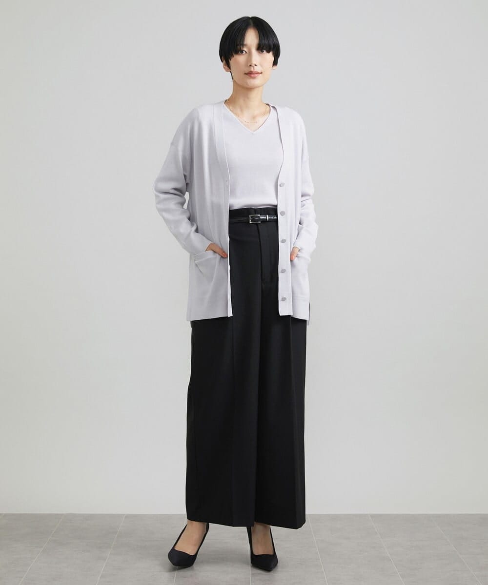 F6LAV39230 MICHEL KLEIN(小さいサイズ)(メゾン ドゥ サンク) [小さいサイズ]2WAYストレッチハイウエストバレルパンツ グレーストライプ(92)