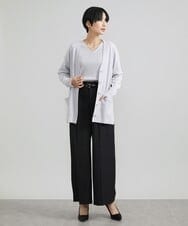 F6LAV39230 MICHEL KLEIN(小さいサイズ)(メゾン ドゥ サンク) [小さいサイズ]2WAYストレッチハイウエストバレルパンツ グレーストライプ(92)