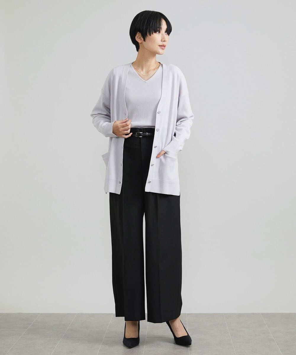 F6LAV39230 MICHEL KLEIN(小さいサイズ)(メゾン ドゥ サンク) [小さいサイズ]2WAYストレッチハイウエストバレルパンツ グレーストライプ(92)