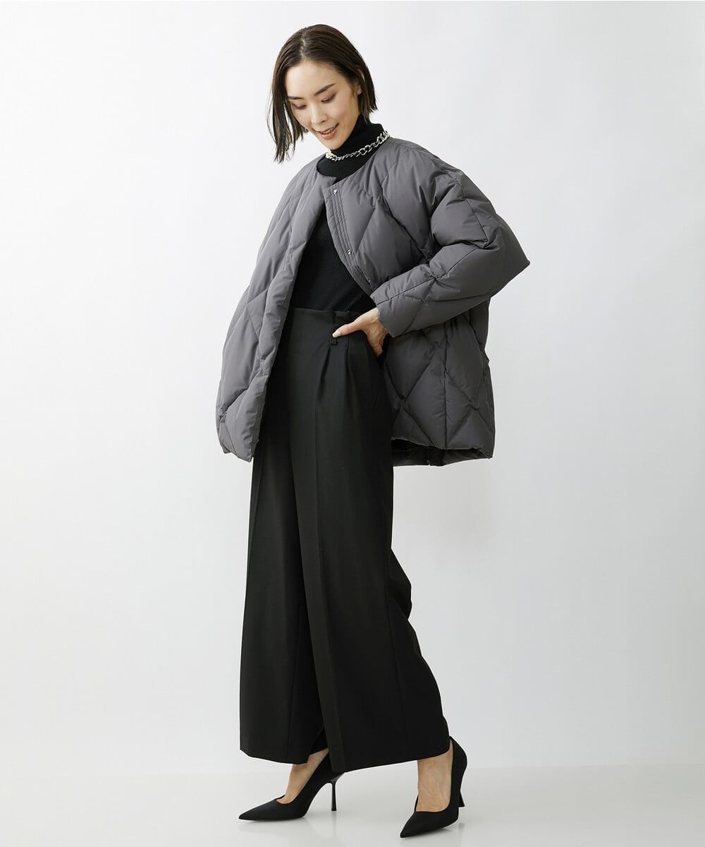 F6LAV39230 MICHEL KLEIN(小さいサイズ)(メゾン ドゥ サンク) [小さいサイズ]2WAYストレッチハイウエストバレルパンツ グレーストライプ(92)