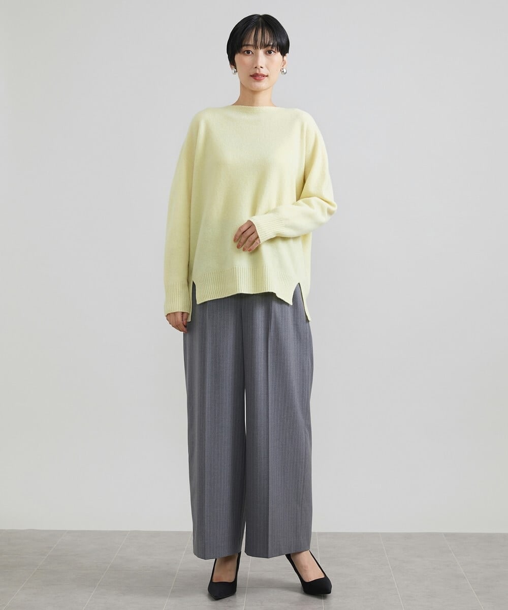 F6LAV39230 MICHEL KLEIN(小さいサイズ)(メゾン ドゥ サンク) [小さいサイズ]2WAYストレッチハイウエストバレルパンツ グレーストライプ(92)