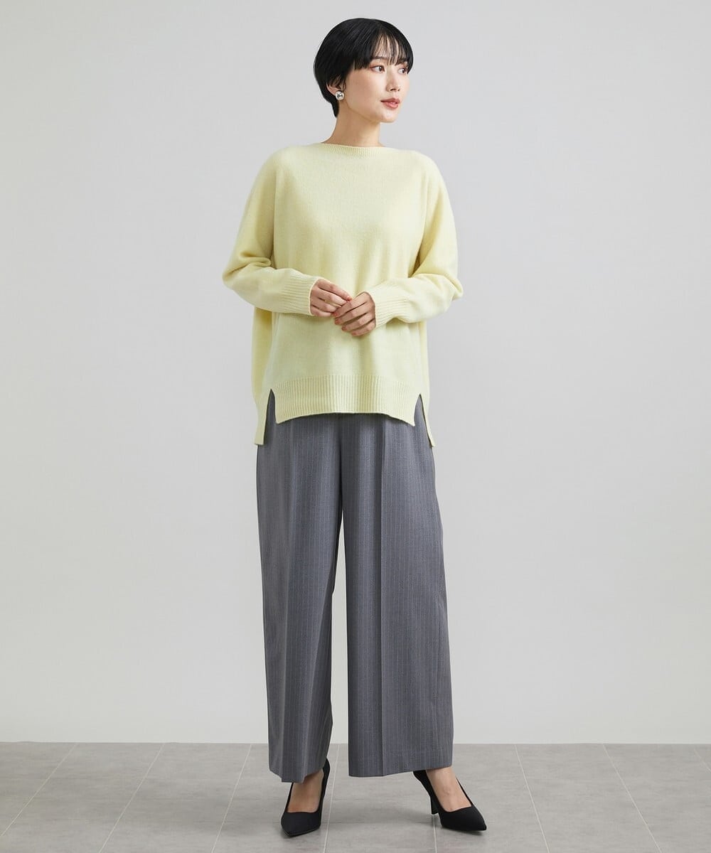 F6LAV39230 MICHEL KLEIN(小さいサイズ)(メゾン ドゥ サンク) [小さいサイズ]2WAYストレッチハイウエストバレルパンツ グレーストライプ(92)