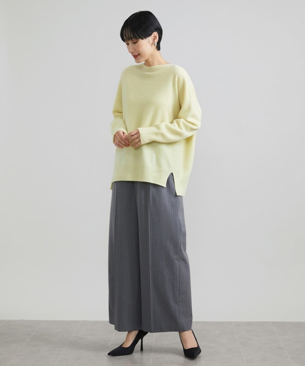 F6LAV39230 MICHEL KLEIN(小さいサイズ)(メゾン ドゥ サンク) [小さいサイズ]2WAYストレッチハイウエストバレルパンツ グレーストライプ(92)