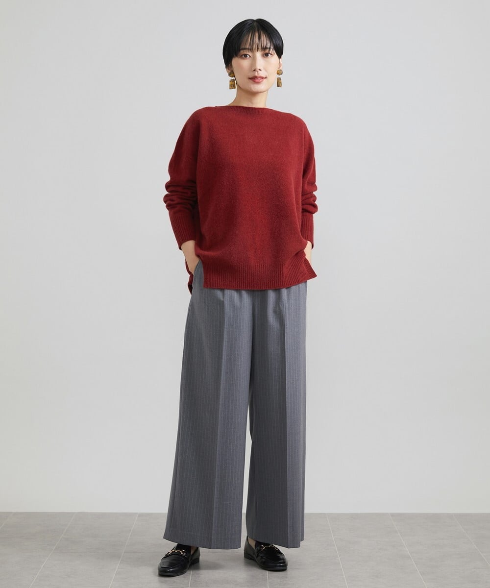 F6LAV39230 MICHEL KLEIN(小さいサイズ)(メゾン ドゥ サンク) [小さいサイズ]2WAYストレッチハイウエストバレルパンツ グレーストライプ(92)