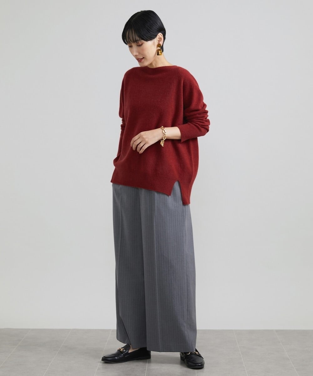 F6LAV39230 MICHEL KLEIN(小さいサイズ)(メゾン ドゥ サンク) [小さいサイズ]2WAYストレッチハイウエストバレルパンツ グレーストライプ(92)