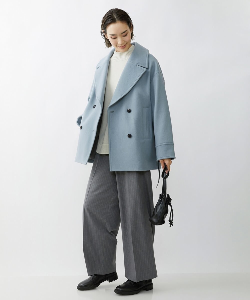 F6LAV39230 MICHEL KLEIN(小さいサイズ)(メゾン ドゥ サンク) [小さいサイズ]2WAYストレッチハイウエストバレルパンツ グレーストライプ(92)
