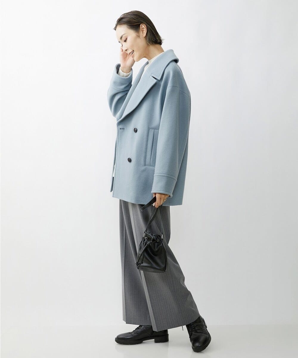 F6LAV39230 MICHEL KLEIN(小さいサイズ)(メゾン ドゥ サンク) [小さいサイズ]2WAYストレッチハイウエストバレルパンツ グレーストライプ(92)
