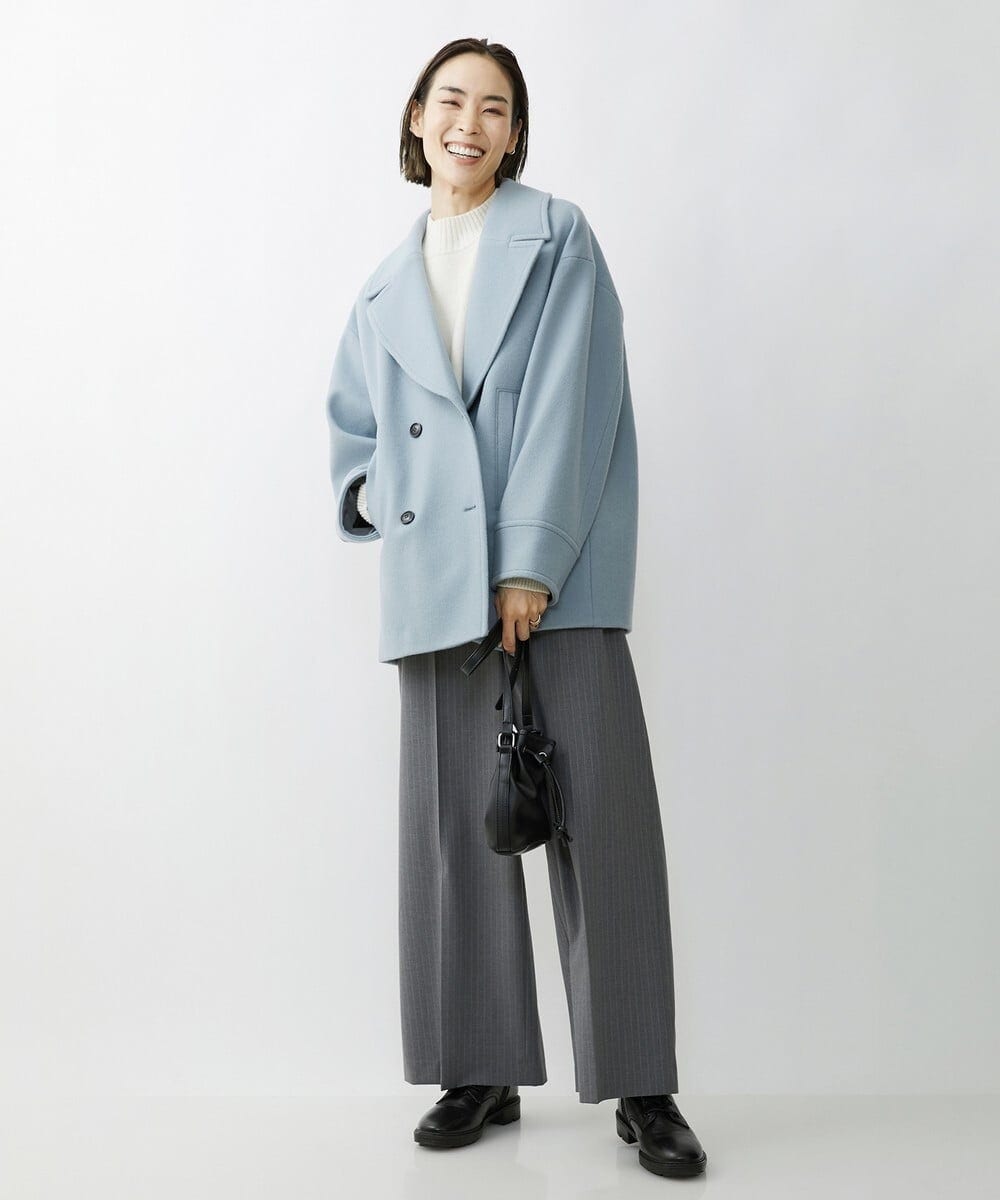 F6LAV39230 MICHEL KLEIN(小さいサイズ)(メゾン ドゥ サンク) [小さいサイズ]2WAYストレッチハイウエストバレルパンツ グレーストライプ(92)