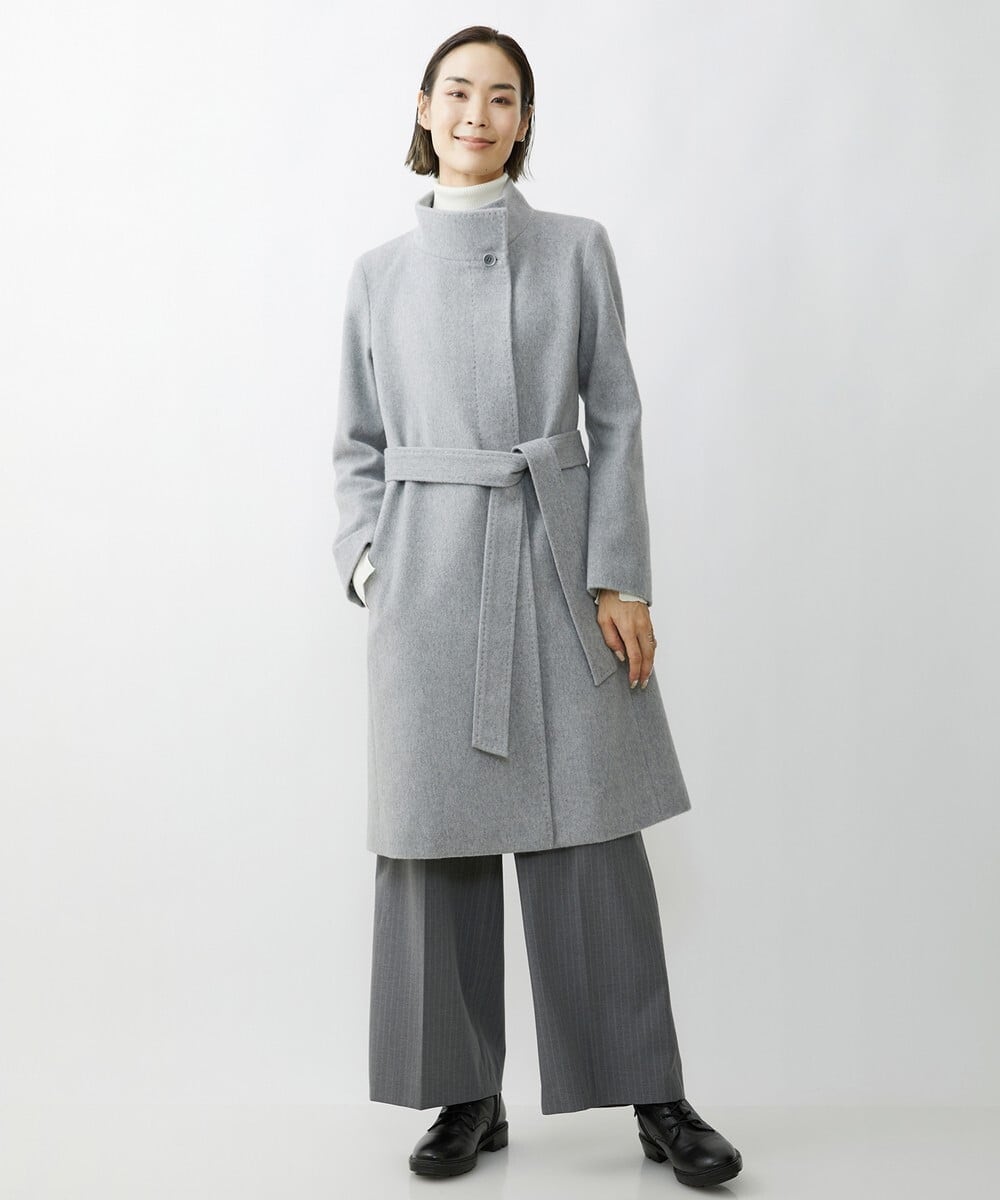 F6LAV39230 MICHEL KLEIN(小さいサイズ)(メゾン ドゥ サンク) [小さいサイズ]2WAYストレッチハイウエストバレルパンツ グレーストライプ(92)