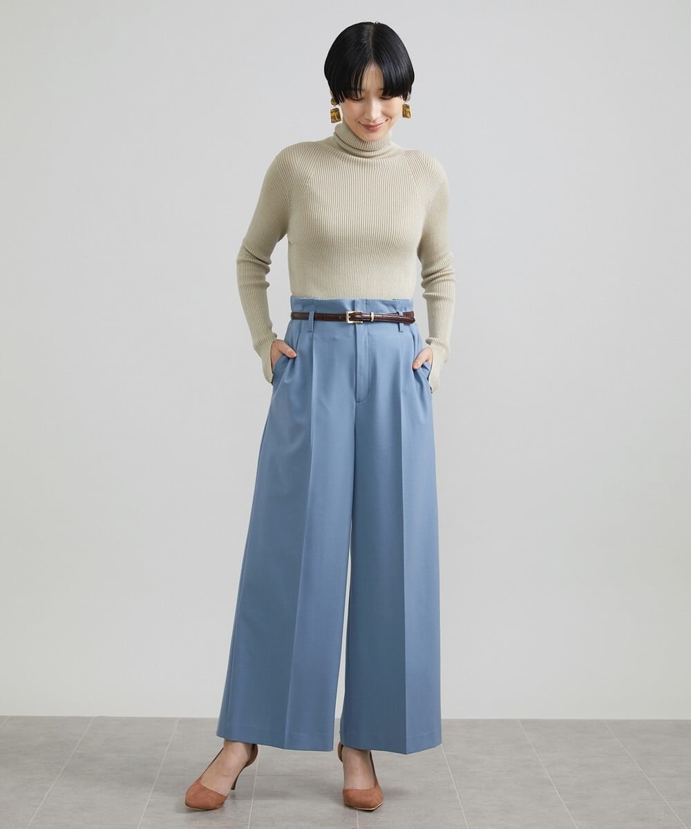 F6LAV39230 MICHEL KLEIN(小さいサイズ)(メゾン ドゥ サンク) [小さいサイズ]2WAYストレッチハイウエストバレルパンツ グレーストライプ(92)