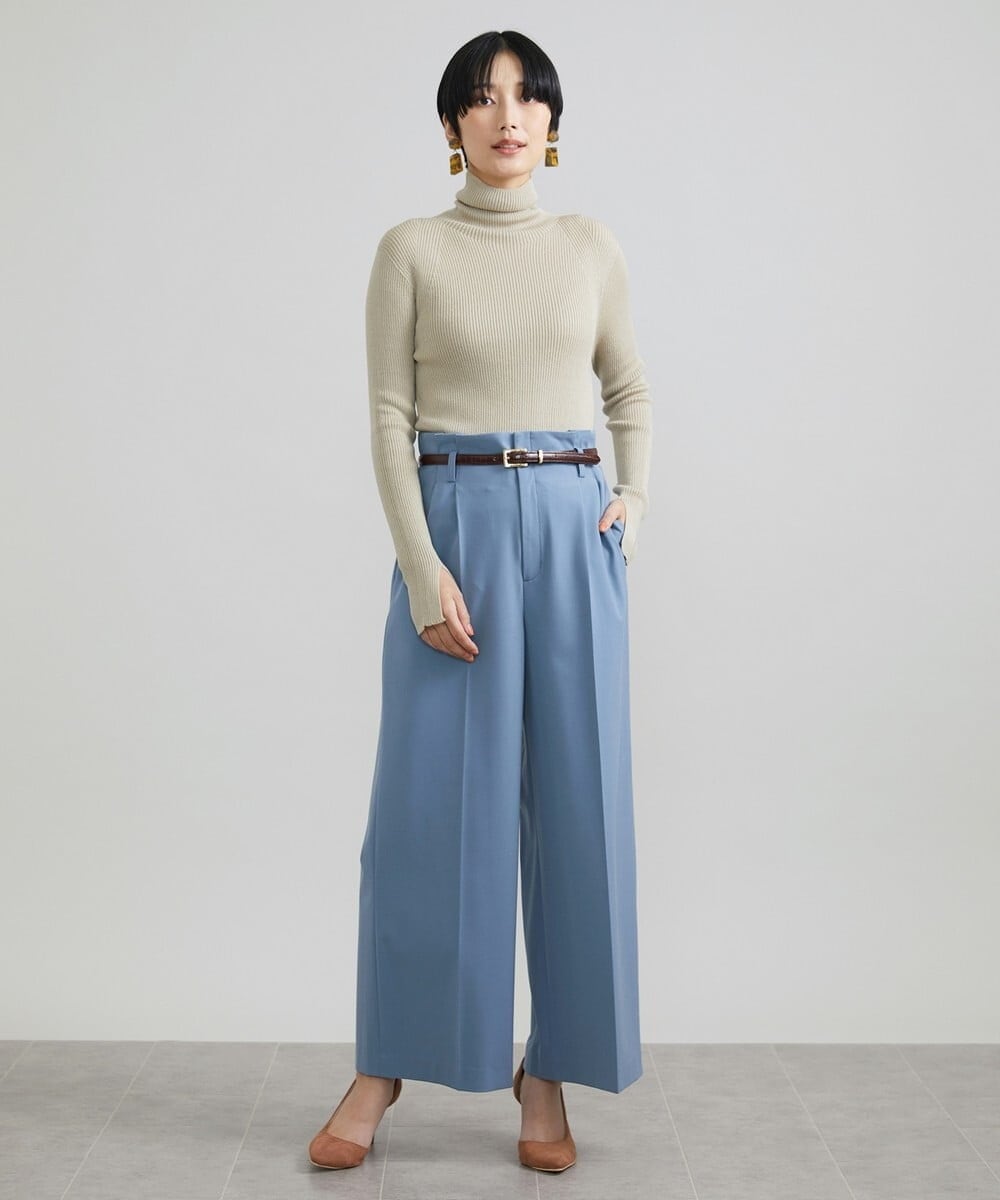 F6LAV39230 MICHEL KLEIN(小さいサイズ)(メゾン ドゥ サンク) [小さいサイズ]2WAYストレッチハイウエストバレルパンツ グレーストライプ(92)