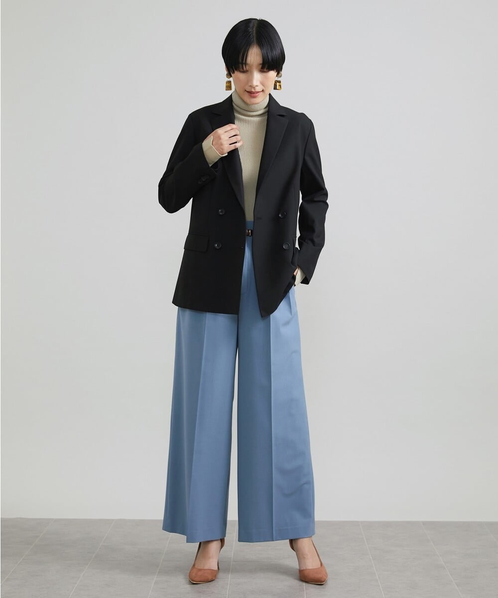 F6LAV39230 MICHEL KLEIN(小さいサイズ)(メゾン ドゥ サンク) [小さいサイズ]2WAYストレッチハイウエストバレルパンツ グレーストライプ(92)
