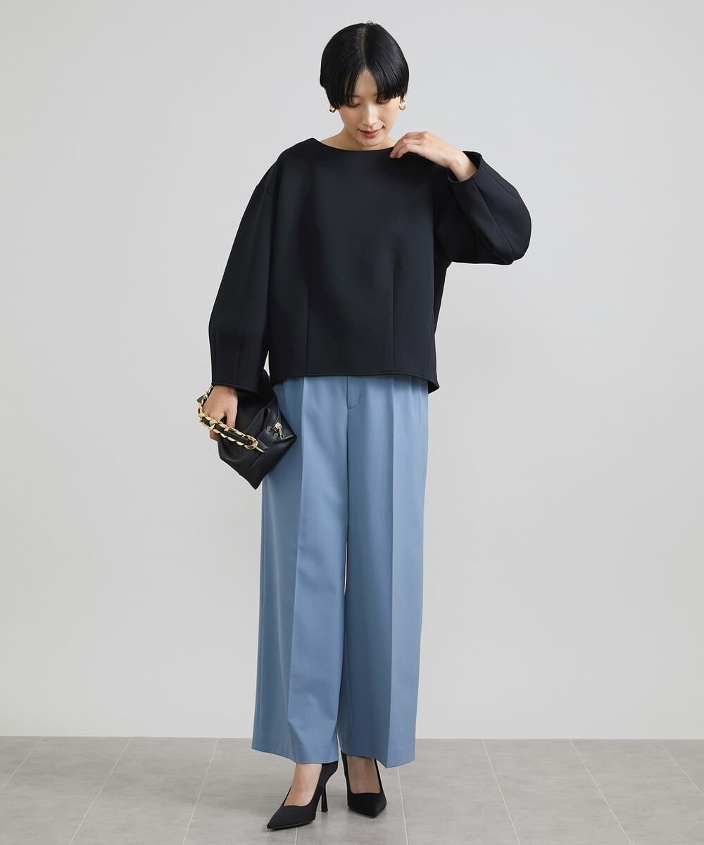 F6LAV39230 MICHEL KLEIN(小さいサイズ)(メゾン ドゥ サンク) [小さいサイズ]2WAYストレッチハイウエストバレルパンツ グレーストライプ(92)