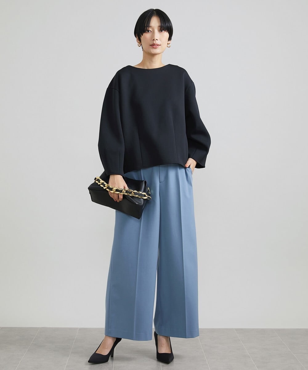 F6LAV39230 MICHEL KLEIN(小さいサイズ)(メゾン ドゥ サンク) [小さいサイズ]2WAYストレッチハイウエストバレルパンツ グレーストライプ(92)
