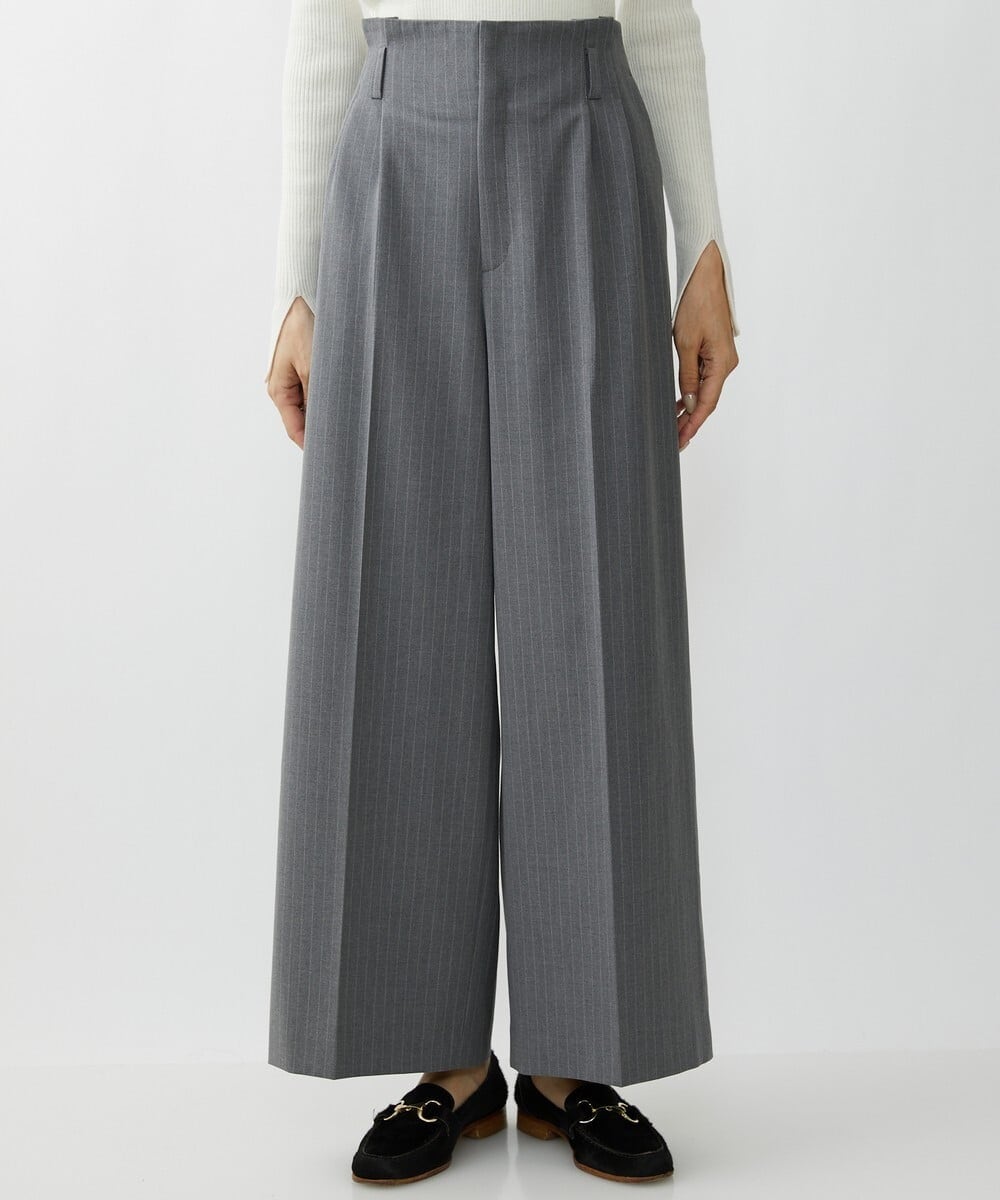 F6LAV39230 MICHEL KLEIN(小さいサイズ)(メゾン ドゥ サンク) [小さいサイズ]2WAYストレッチハイウエストバレルパンツ グレーストライプ(92)