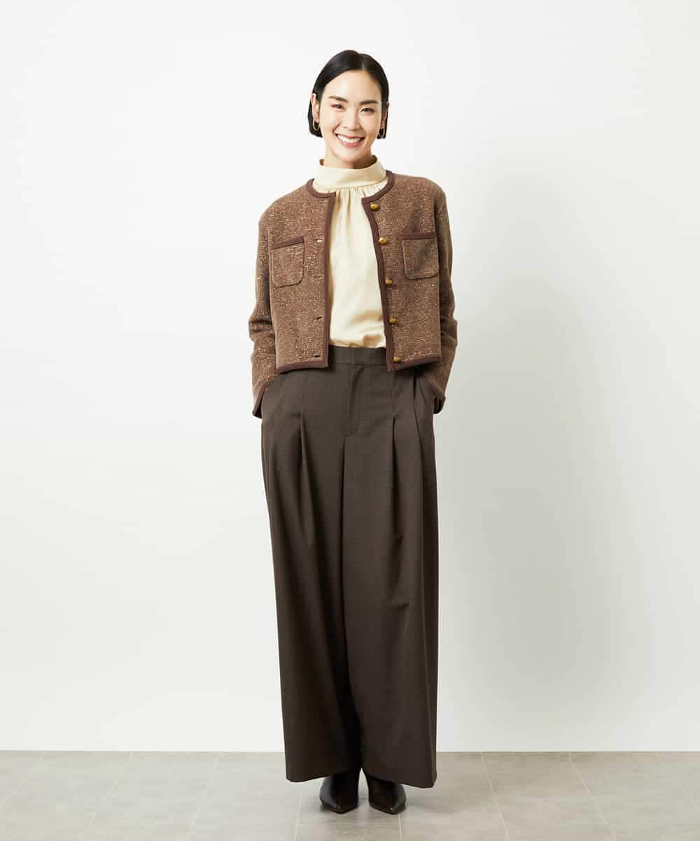 F6LBD28220 MICHEL KLEIN(小さいサイズ)(メゾン ドゥ サンク) [小さいサイズ]チェック柄2タックワイドパンツ ブラウン